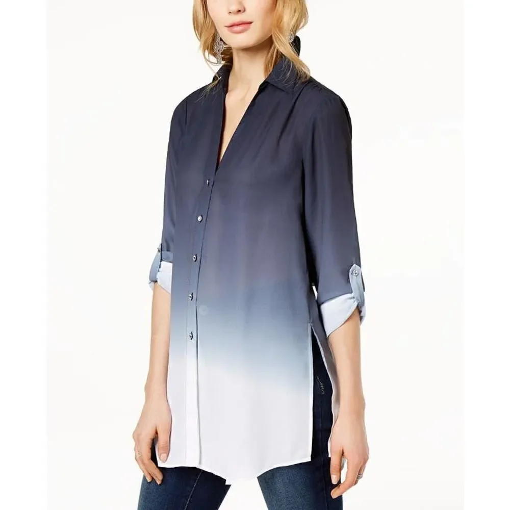 Inc Dip-Dyed Button-Front Tunic - Picture 1 of 9